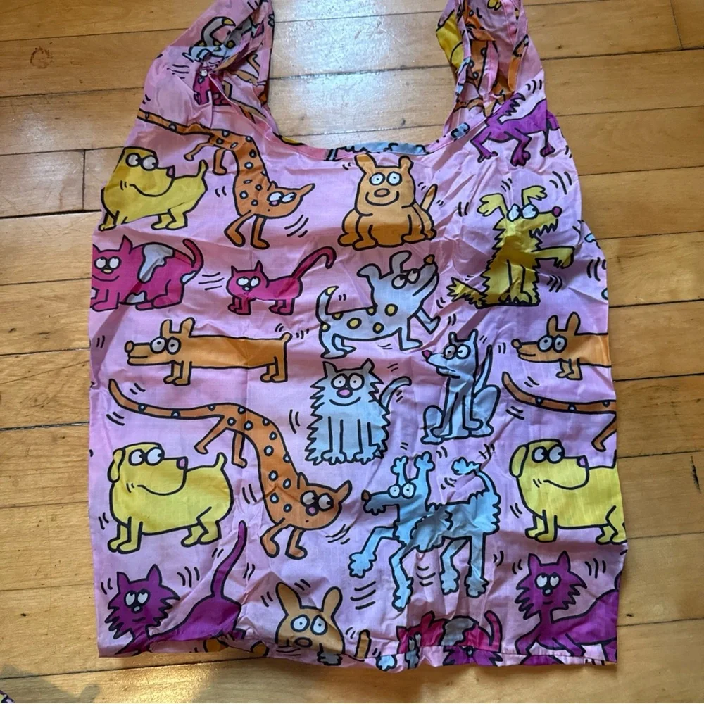BAGGU Pink and Yellow Animal Print Bag Keith Haring limited edition standard - Picture 4 of 4